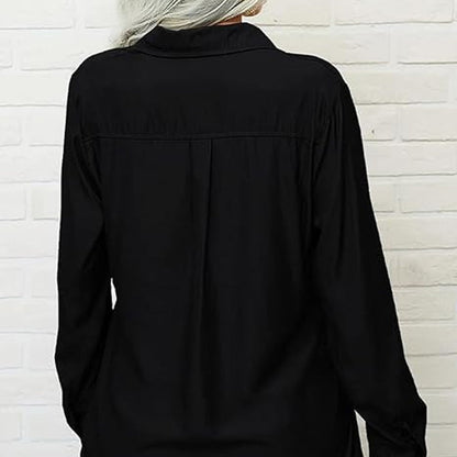 👚🤍 Einfarbiges Damen-Hemd mit Revers, langen Ärmeln & Button-Down-Kragen