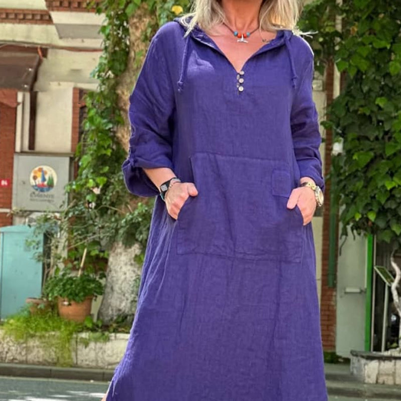 🔥Women’s Solid Long-Sleeve Slit Hooded Long Dress