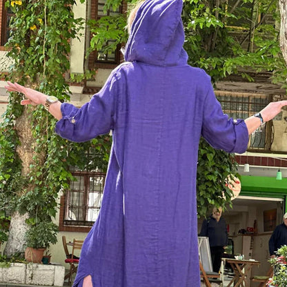 🔥Women’s Solid Long-Sleeve Slit Hooded Long Dress