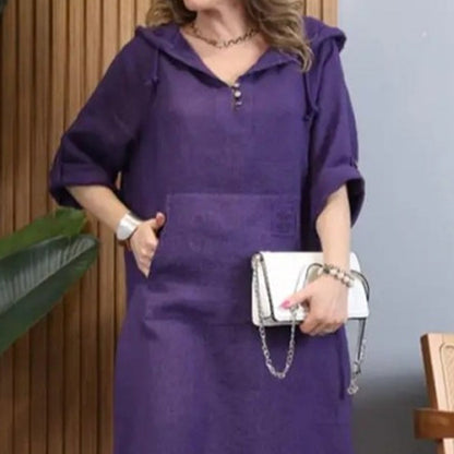 🔥Women’s Solid Long-Sleeve Slit Hooded Long Dress