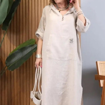 🔥Women’s Solid Long-Sleeve Slit Hooded Long Dress