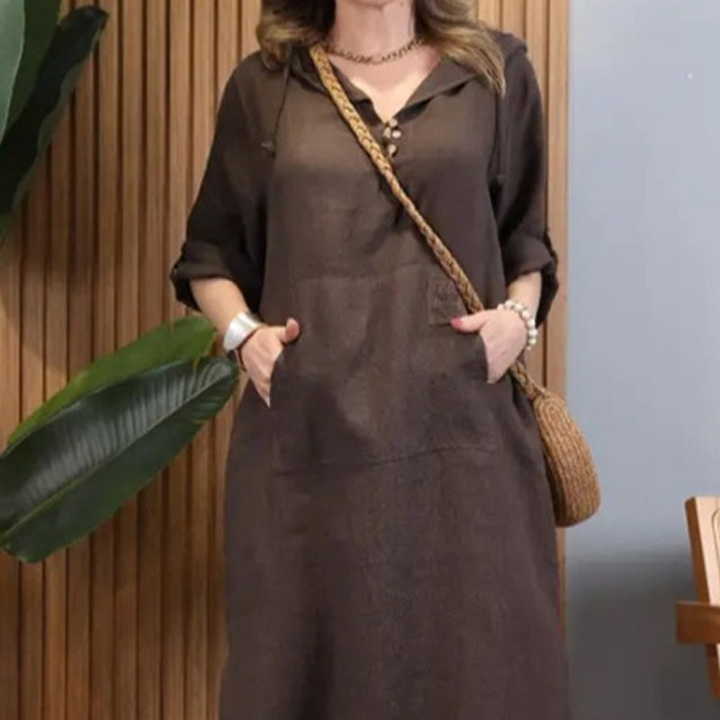 🔥Women’s Solid Long-Sleeve Slit Hooded Long Dress
