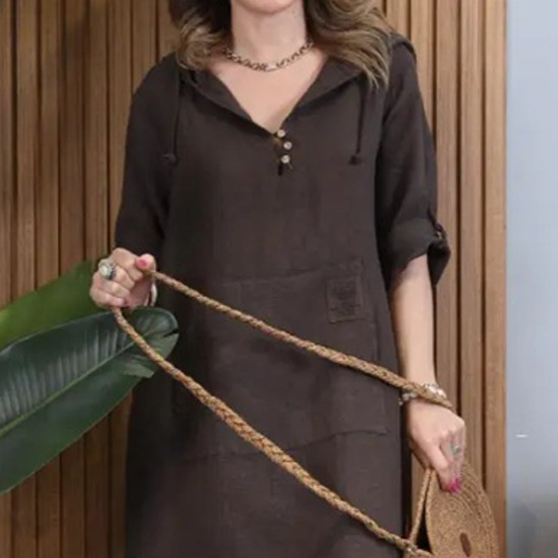 🔥Women’s Solid Long-Sleeve Slit Hooded Long Dress
