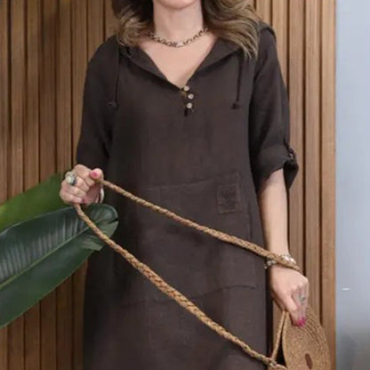 🔥Women’s Solid Long-Sleeve Slit Hooded Long Dress