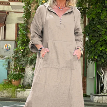 🔥Women’s Solid Long-Sleeve Slit Hooded Long Dress