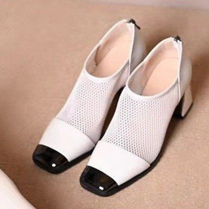 Frauen modische hundert Mesh klobige Fersenquadrat -Zehenschuhe👞