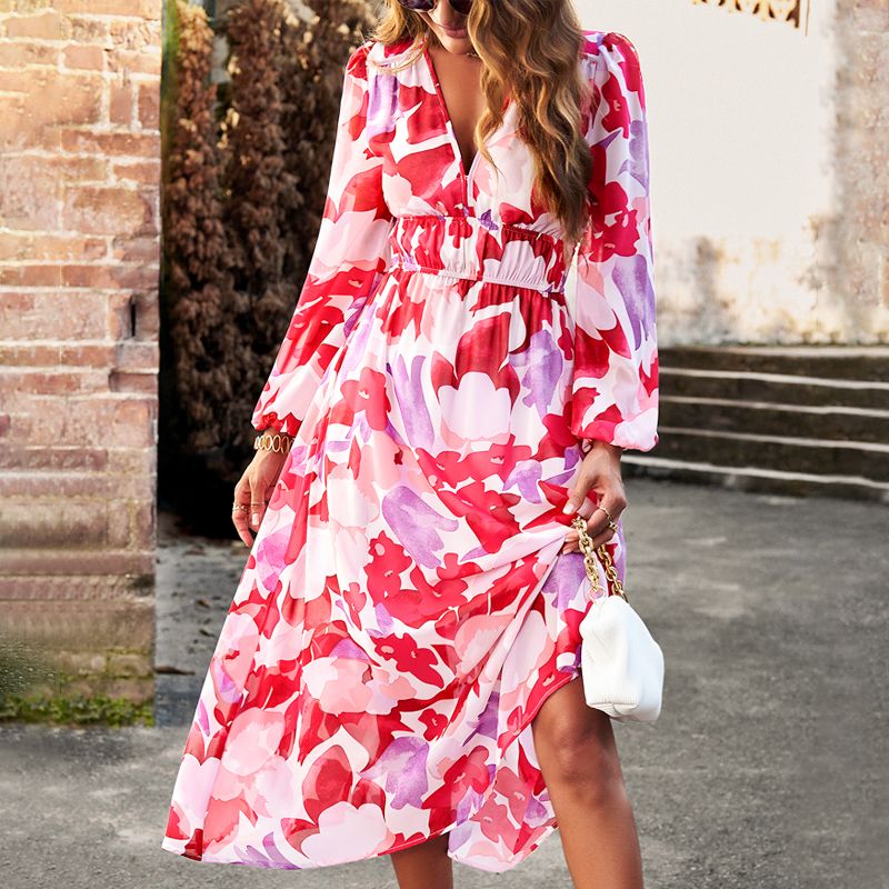 🔥Bedrucktes lässiges Boho-Kleid mit V-Ausschnitt für Frauen🔥