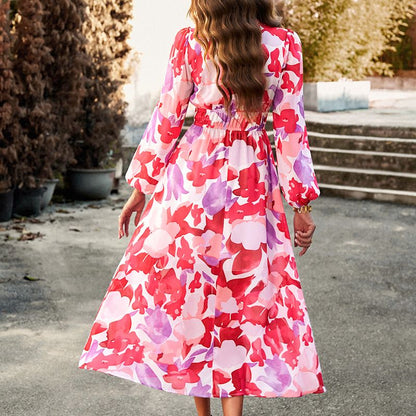 🔥Bedrucktes lässiges Boho-Kleid mit V-Ausschnitt für Frauen🔥