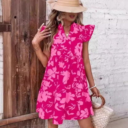 🌺Kleid mit V-Ausschnitt und Rüschenärmeln