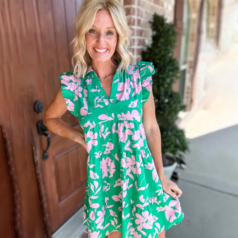 🌺Kleid mit V-Ausschnitt und Rüschenärmeln