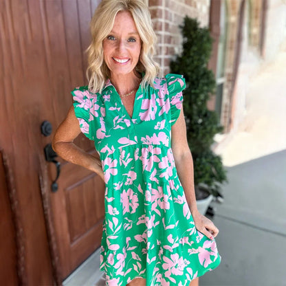 🌺Kleid mit V-Ausschnitt und Rüschenärmeln