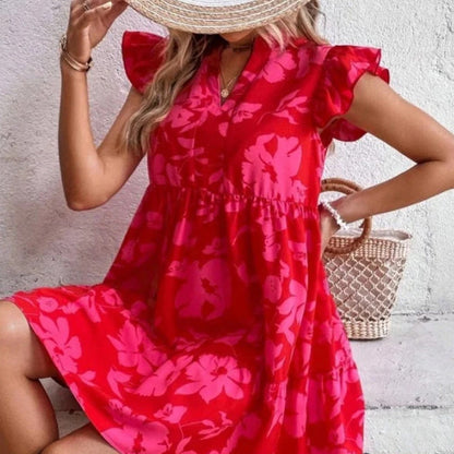 🌺Kleid mit V-Ausschnitt und Rüschenärmeln