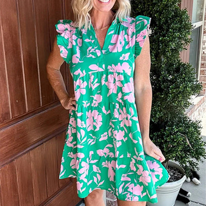 🌺Kleid mit V-Ausschnitt und Rüschenärmeln