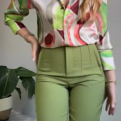 ⏳Begrenzte Zeit 50% Rabatt💥2-teiliges Set aus bedrucktem Hemd und Hose mit Knöpfen für Damen