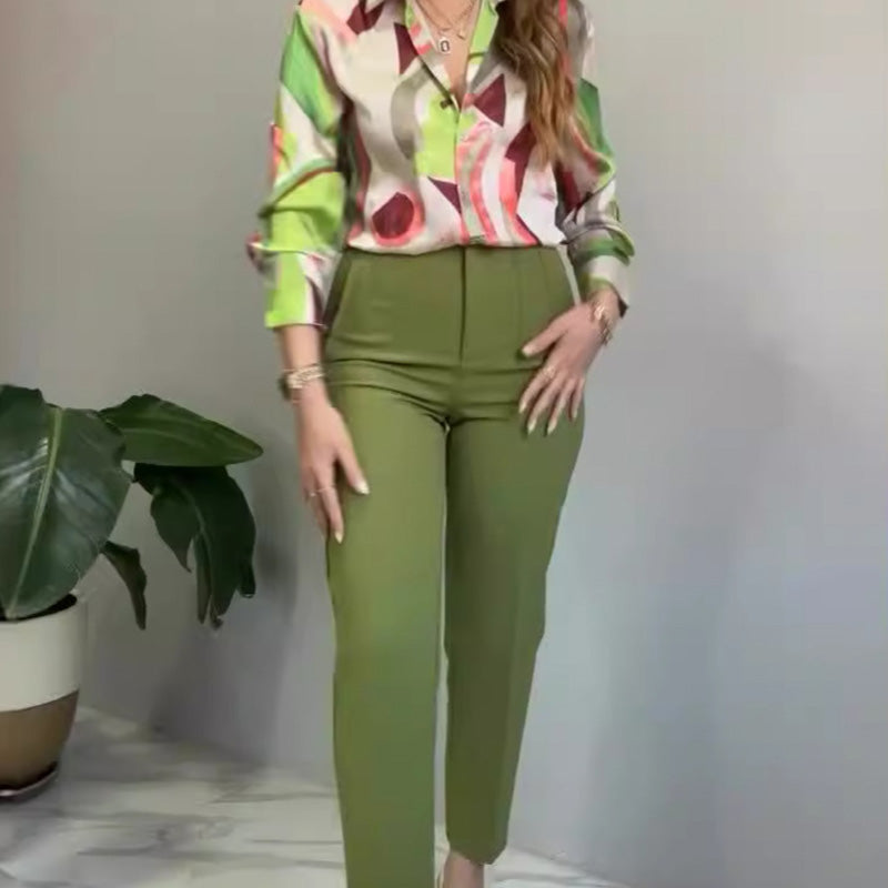 ⏳Begrenzte Zeit 50% Rabatt💥2-teiliges Set aus bedrucktem Hemd und Hose mit Knöpfen für Damen