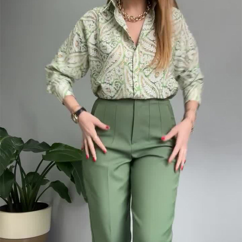 ⏳Begrenzte Zeit 50% Rabatt💥2-teiliges Set aus bedrucktem Hemd und Hose mit Knöpfen für Damen