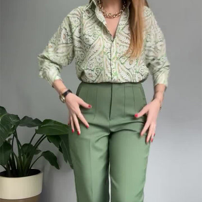 ⏳Begrenzte Zeit 50% Rabatt💥2-teiliges Set aus bedrucktem Hemd und Hose mit Knöpfen für Damen