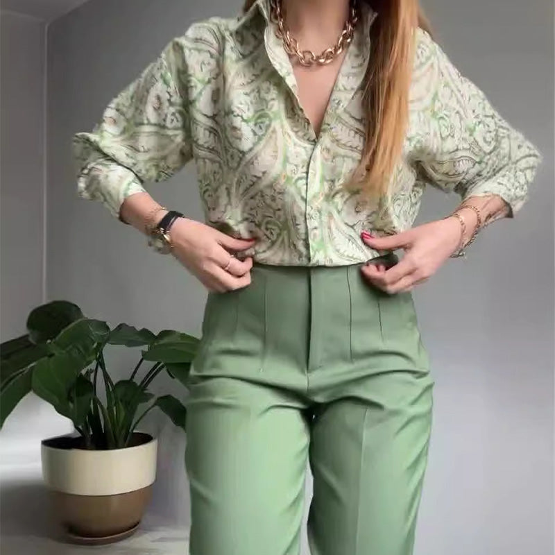 ⏳Begrenzte Zeit 50% Rabatt💥2-teiliges Set aus bedrucktem Hemd und Hose mit Knöpfen für Damen