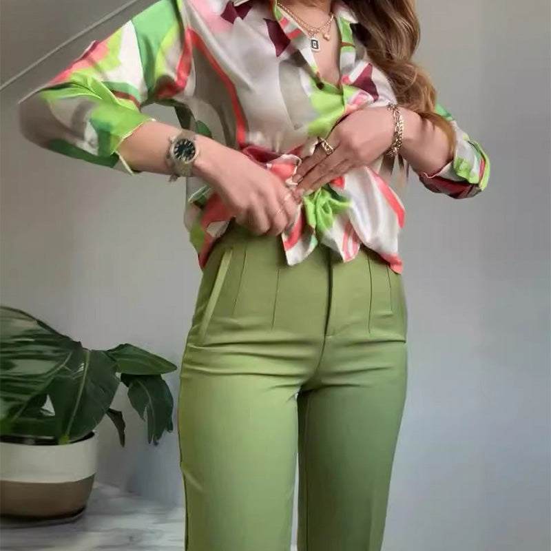⏳Begrenzte Zeit 50% Rabatt💥2-teiliges Set aus bedrucktem Hemd und Hose mit Knöpfen für Damen