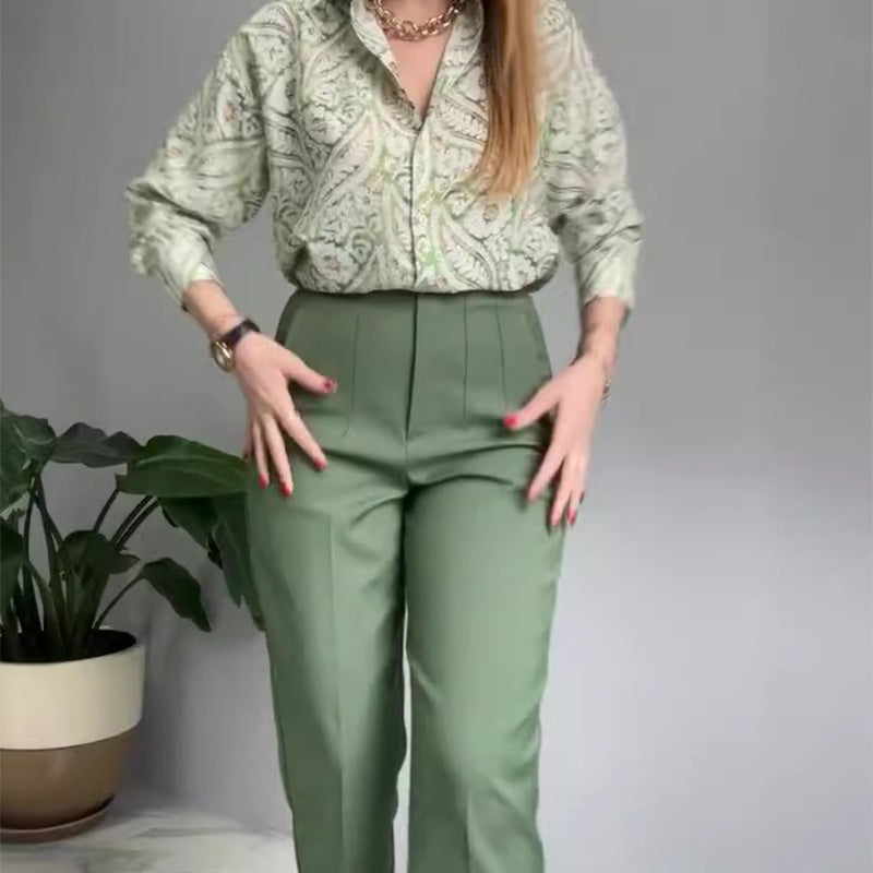 ⏳Begrenzte Zeit 50% Rabatt💥2-teiliges Set aus bedrucktem Hemd und Hose mit Knöpfen für Damen
