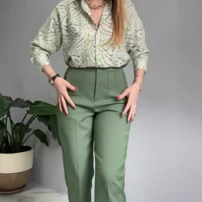 ⏳Begrenzte Zeit 50% Rabatt💥2-teiliges Set aus bedrucktem Hemd und Hose mit Knöpfen für Damen