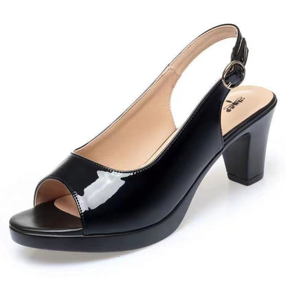 Peep-Toe-Sandalen mit hohem Absatz und Schnalle
