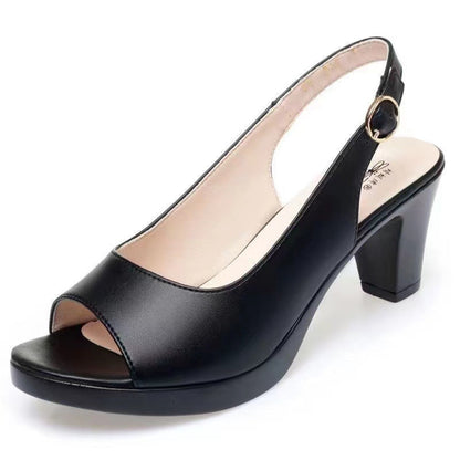 Peep-Toe-Sandalen mit hohem Absatz und Schnalle