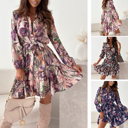 🔥Hemdkleid mit Blumenmuster und geraffter Taille🔥