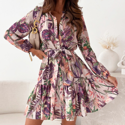 🔥Hemdkleid mit Blumenmuster und geraffter Taille🔥