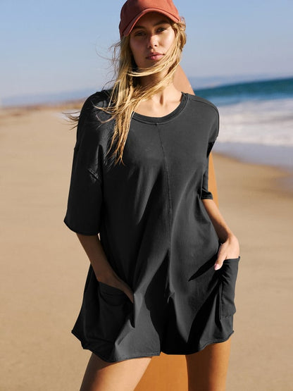 💥Aktion – 50 % Rabatt🎉 – Oversize-T-Shirt mit V-Ausschnitt am Rücken