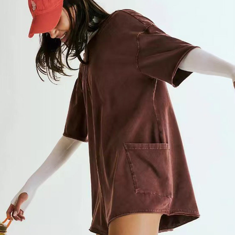 💥Aktion – 50 % Rabatt🎉 – Oversize-T-Shirt mit V-Ausschnitt am Rücken