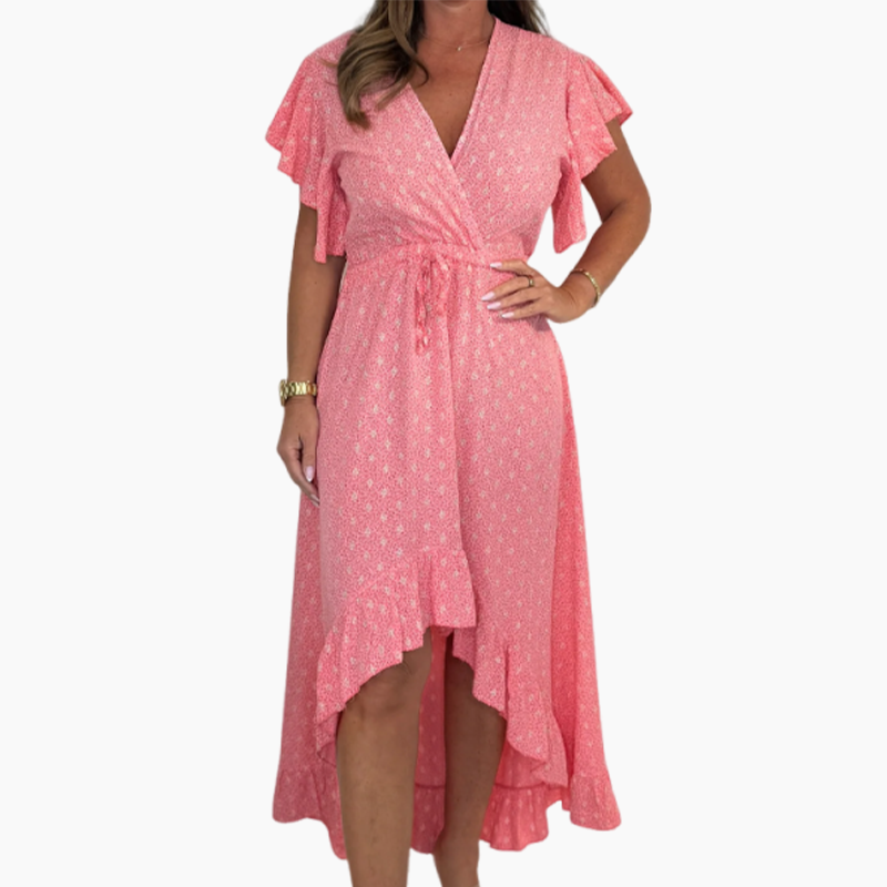 Damen Resort Style V-Ausschnitt Polka Dot Ruffle Sleeve Kleid