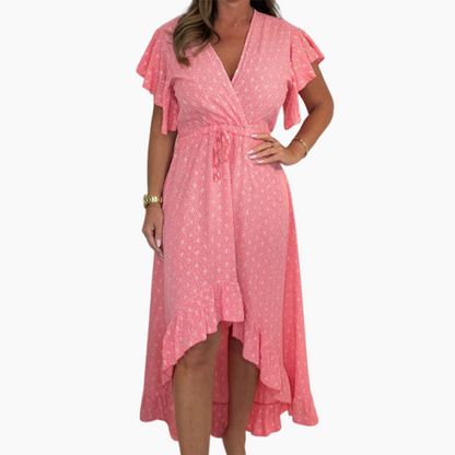 Damen Resort Style V-Ausschnitt Polka Dot Ruffle Sleeve Kleid