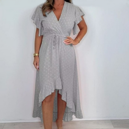 Damen Resort Style V-Ausschnitt Polka Dot Ruffle Sleeve Kleid