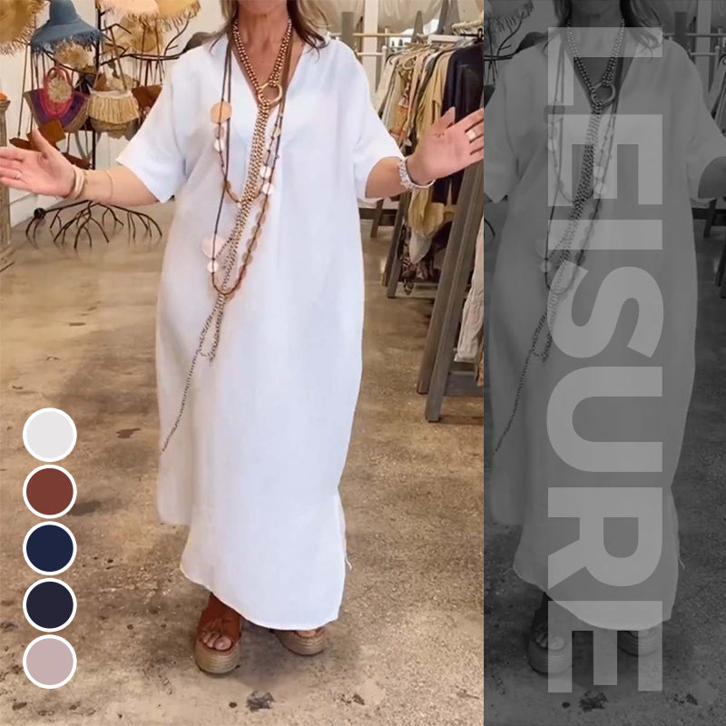 🔥Einfarbiges, lässiges, lockeres Schlitzkleid für Damen🔥