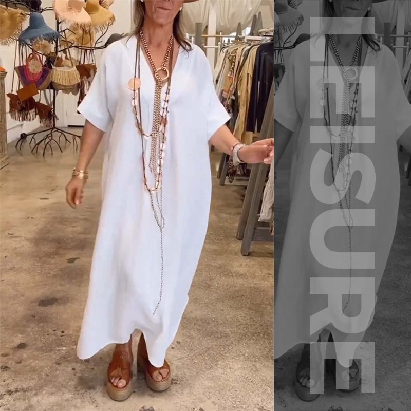 🔥Einfarbiges, lässiges, lockeres Schlitzkleid für Damen🔥