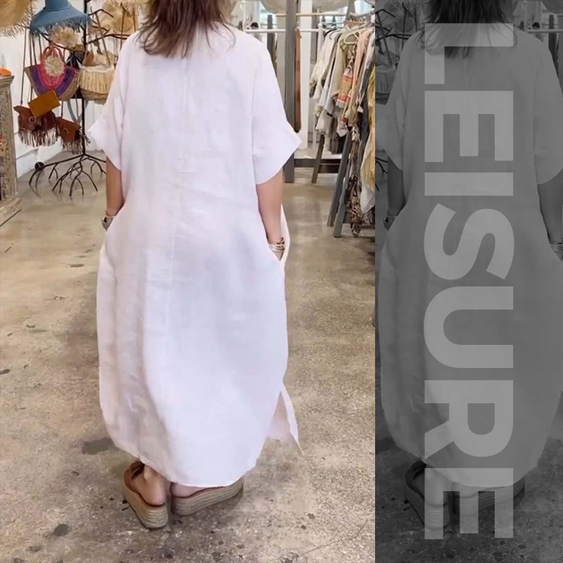 🔥Einfarbiges, lässiges, lockeres Schlitzkleid für Damen🔥