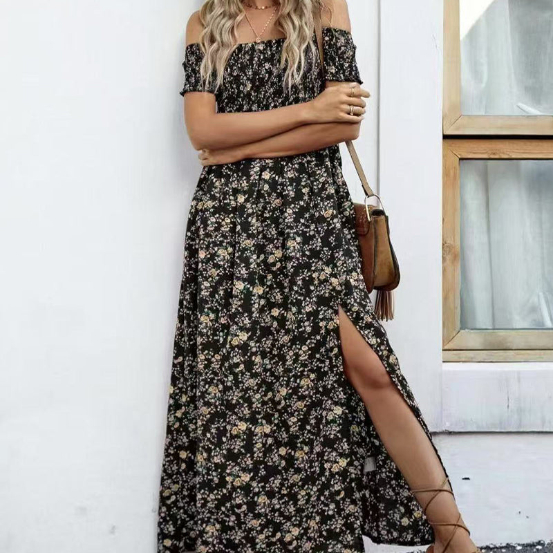 🔥Elegantes, schulterfreies Kleid mit Blumenmuster für Damen🔥
