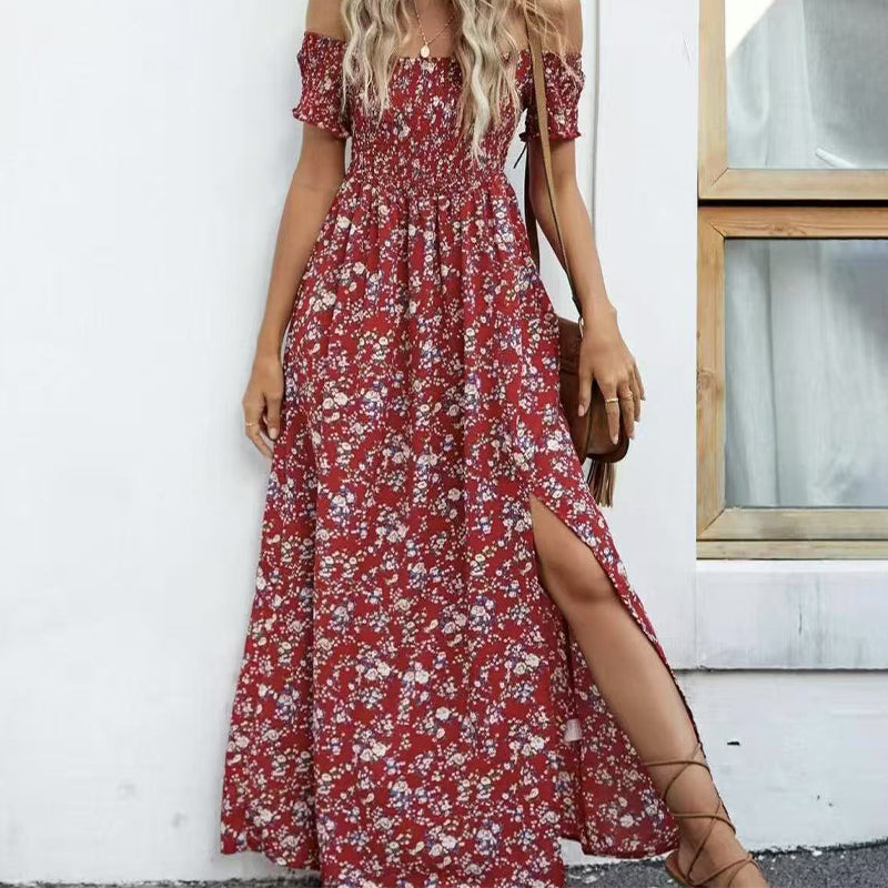 🔥Elegantes, schulterfreies Kleid mit Blumenmuster für Damen🔥