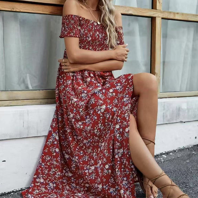 🔥Elegantes, schulterfreies Kleid mit Blumenmuster für Damen🔥