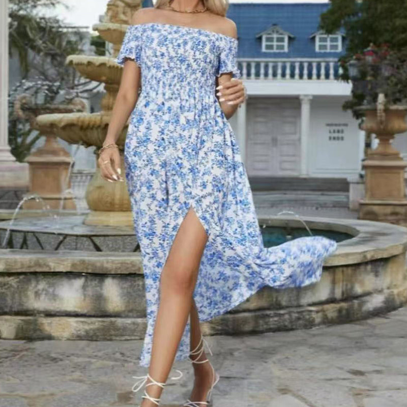 🔥Elegantes, schulterfreies Kleid mit Blumenmuster für Damen🔥