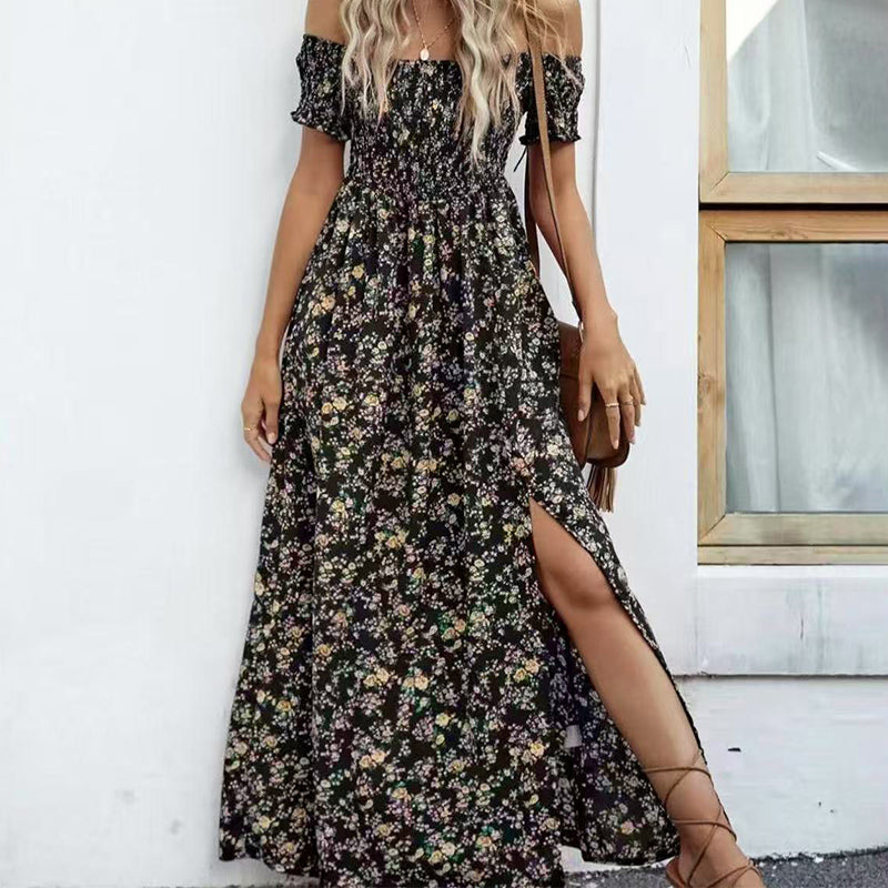 🔥Elegantes, schulterfreies Kleid mit Blumenmuster für Damen🔥