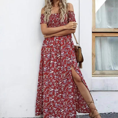 🔥Elegantes, schulterfreies Kleid mit Blumenmuster für Damen🔥