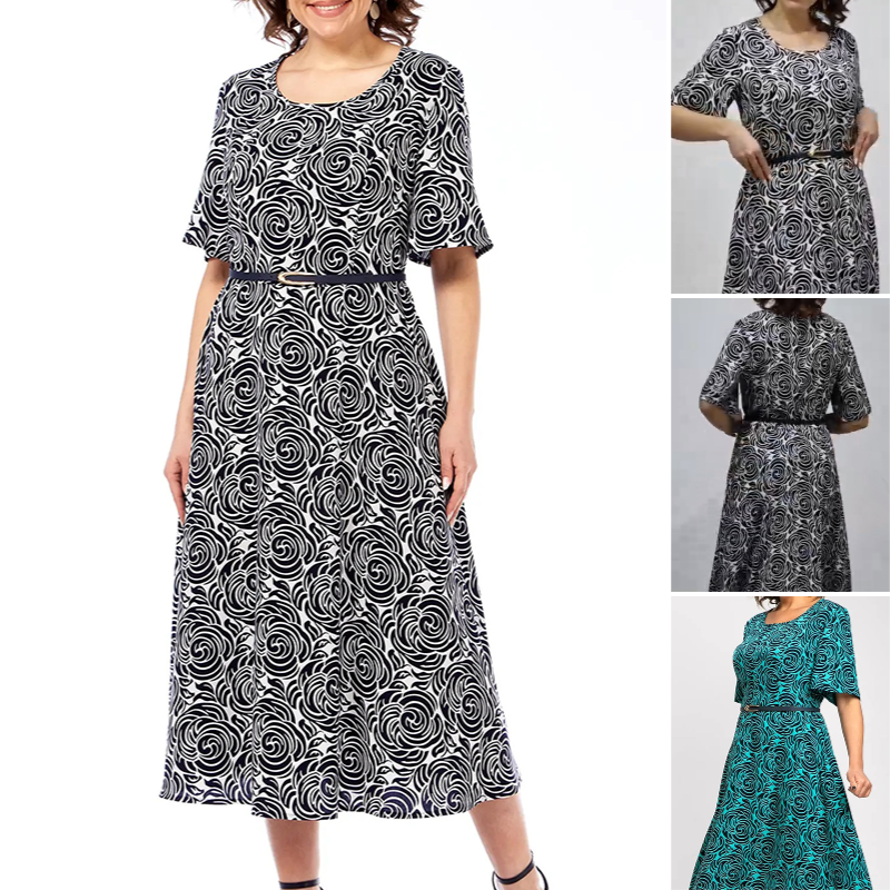 Elegantes Maxikleid mit Gürtel und Print