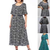 Elegantes Maxikleid mit Gürtel und Print