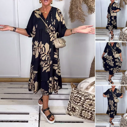 🔥Damen lockeres Kleid mit Druck und V-Ausschnitt🔥