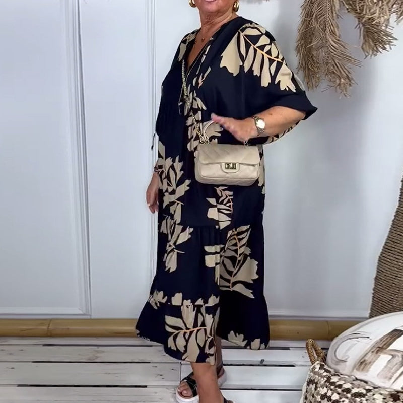 🔥Damen lockeres Kleid mit Druck und V-Ausschnitt🔥