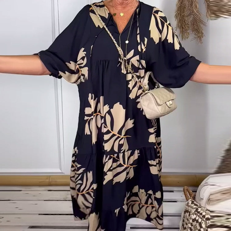 🔥Damen lockeres Kleid mit Druck und V-Ausschnitt🔥