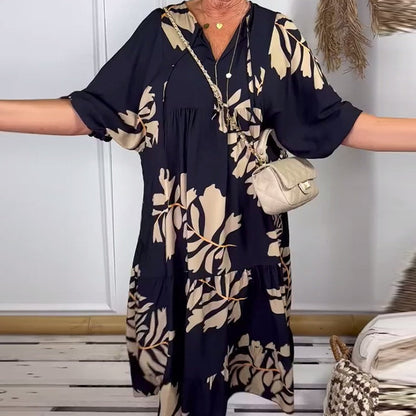 🔥Damen lockeres Kleid mit Druck und V-Ausschnitt🔥