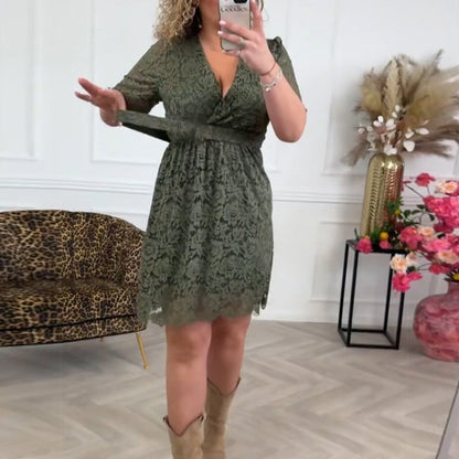 😎Elegantes Damen-Spitzenkleid mit V-Ausschnitt😎